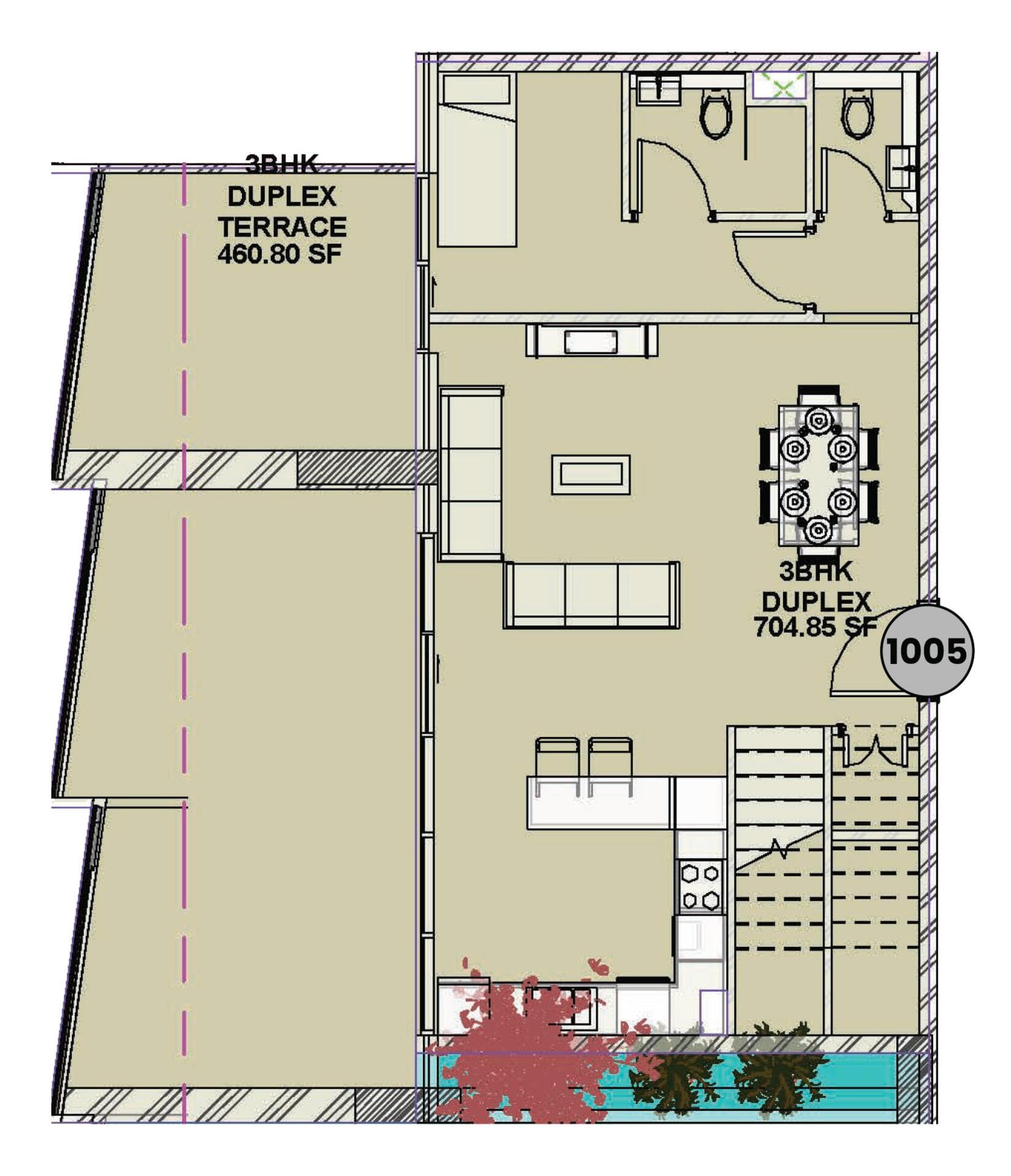 3 Bedroom Duplex Unit 1005
