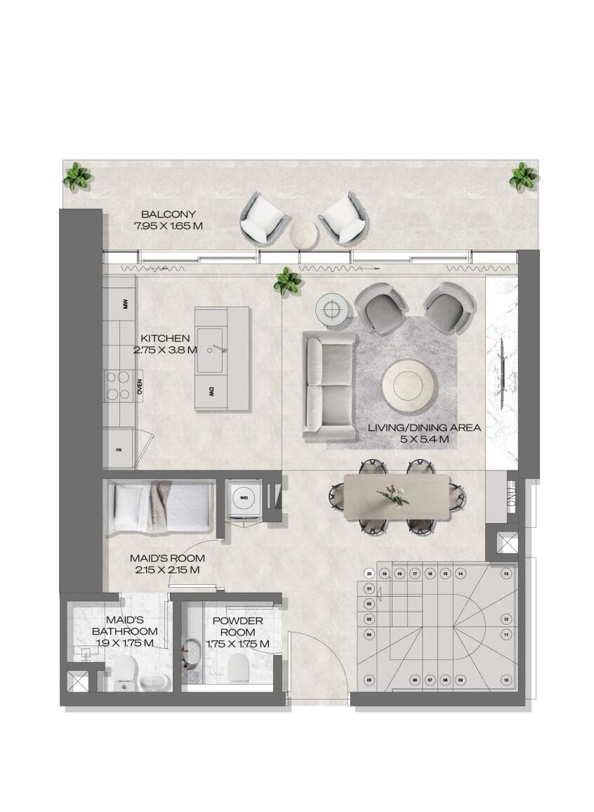 2 Bedroom Duplex + Maid Type B2