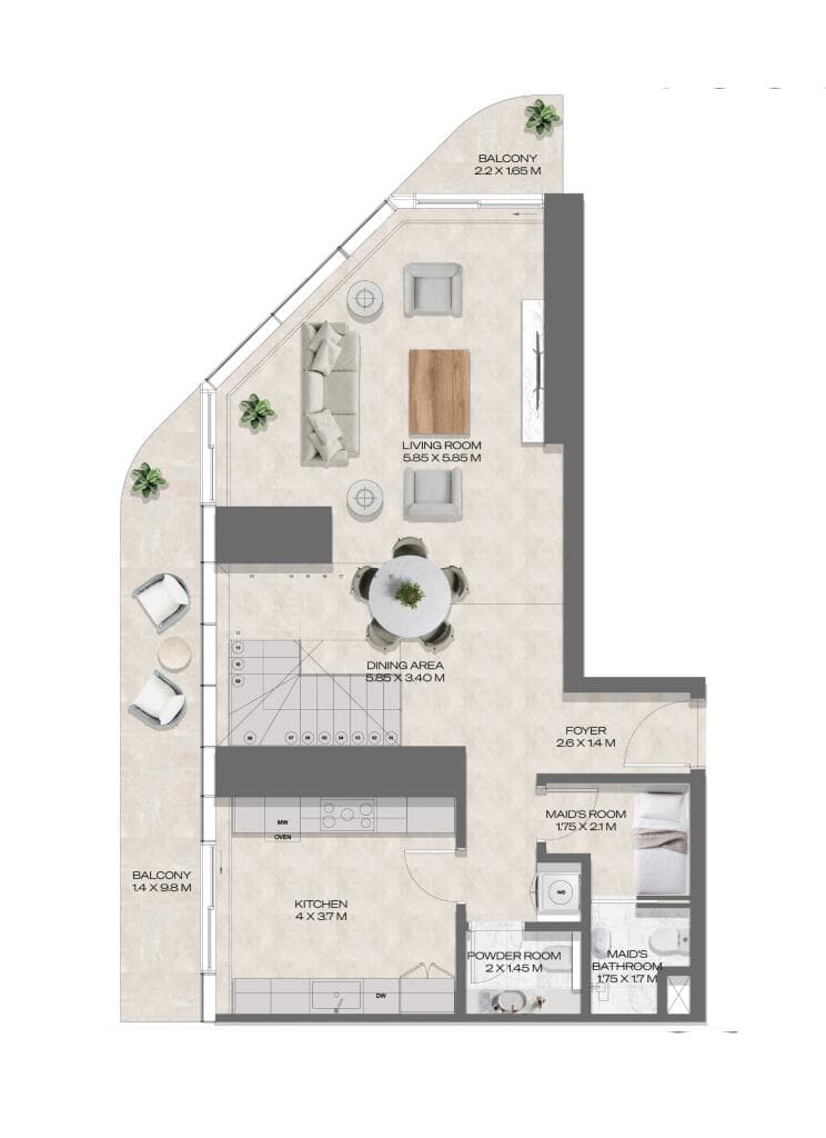 2 Bedroom Duplex + Maid Type D